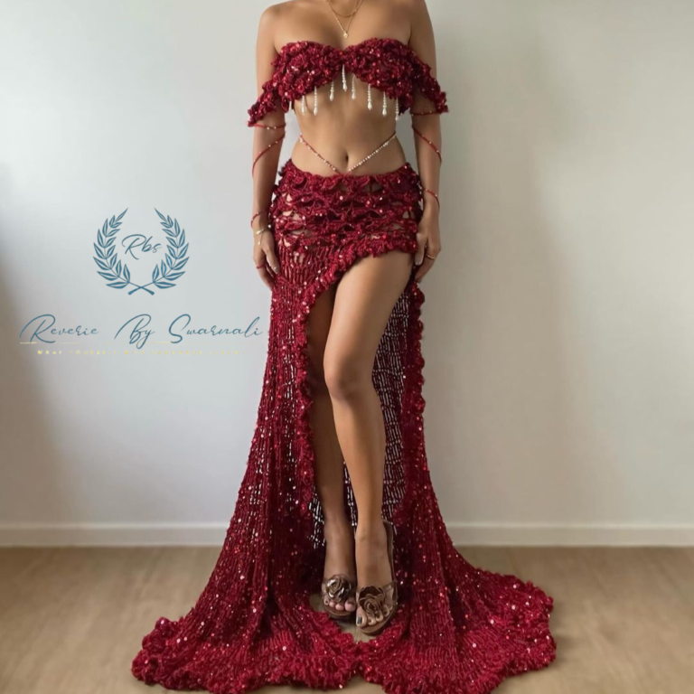 maroon  sequin dress crochet