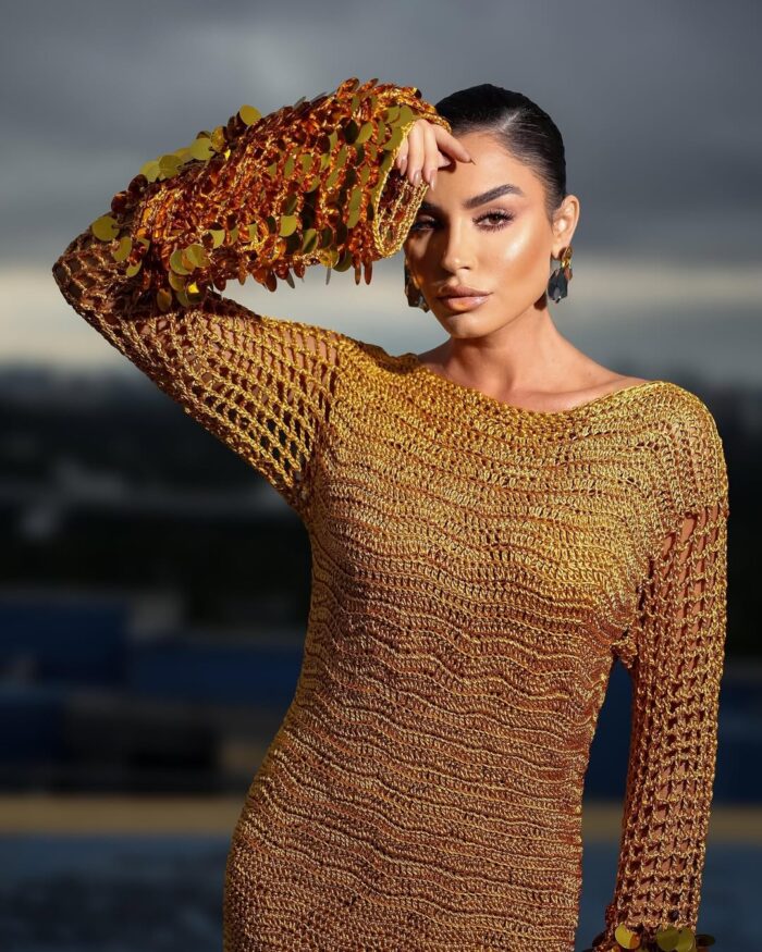 Golden Sequin Crochet Dress - Image 3