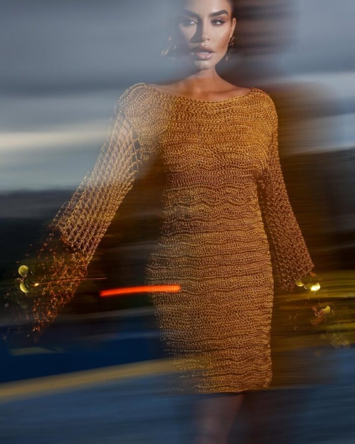 Golden Sequin Crochet Dress - Image 4