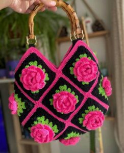 3D floral crochet bag