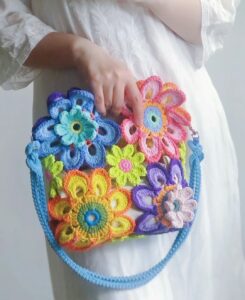 multicolour crochet bag