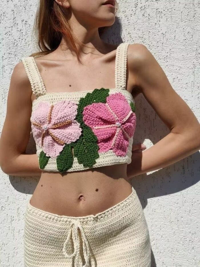 White Crochet Crop Top - Image 2