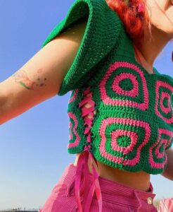 pink green crochet top