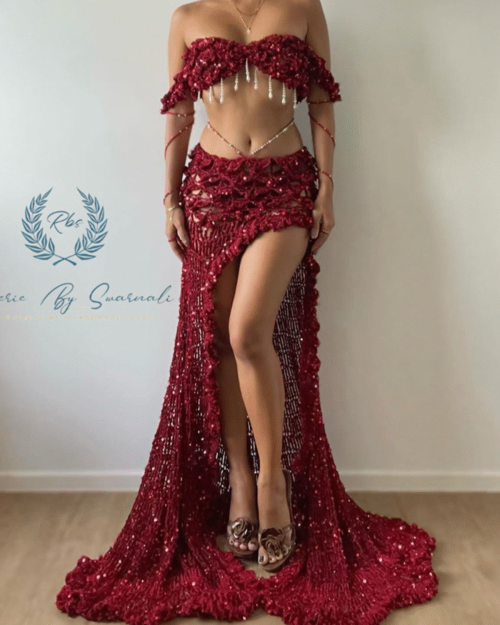 Maroon Sequin Dress Crochet