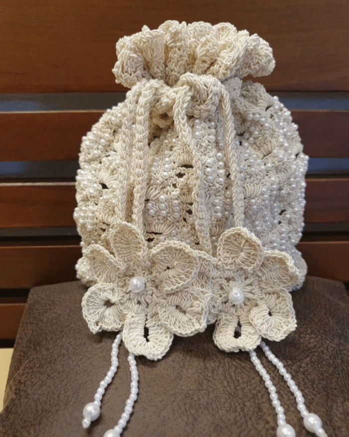 Pearl Embellished Crochet Pouch